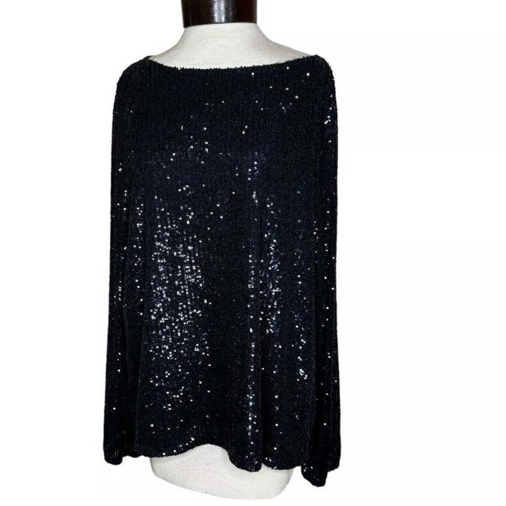 Ann Taylor Midnight Navy sequined top Size M